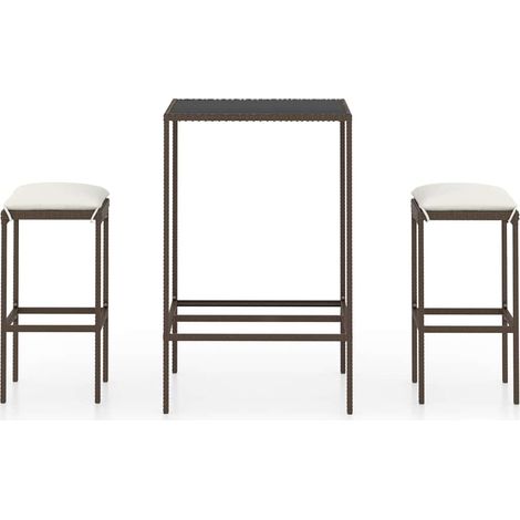 Set Bar da Giardino 3 pz Salotto da Giardino con Cuscini Polyrattan Marrone (1/5)