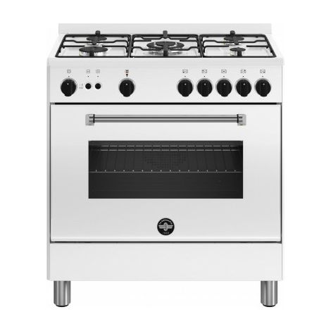 Bertazzoni La Germania Americana AMN855GBV/24. Tipo di prodotto: Cucina, Colore del prodotto: Bianco, Tipo di controllo: Manopola. Tipo di piano cottura: Gas, Numero totale di fuochi: 5 Fornello(i)... (1/2)