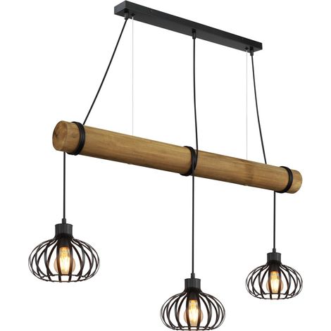 Suspension Lampe de cuisine réglable en hauteur Noir Bois L 100 cm (1/5)