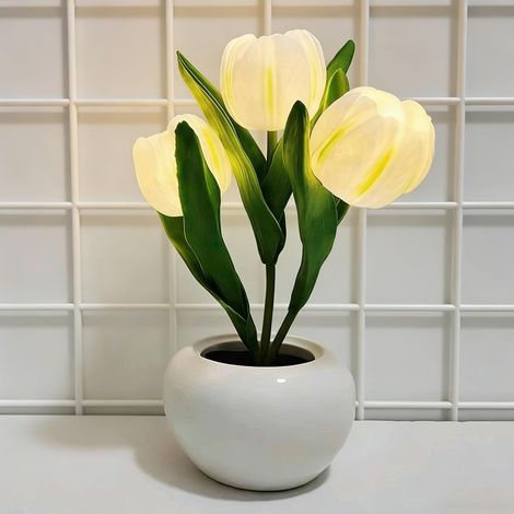 Lampe de nuit tulipe, lampe de table florale analogique, pour table, chambre à coucher, décoration (1/4)