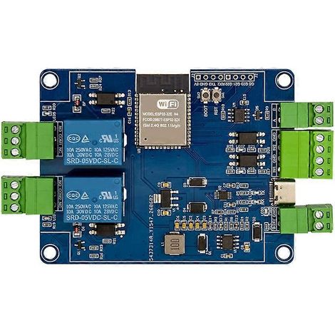 Module relais bidirectionnel ESP32 RS485 Modbus Wi-Fi Bluetooth avec isolation par optocoupleur, 2 entrées et 2 sorties, type C, alimentation 7-24 V CC. (1/5)