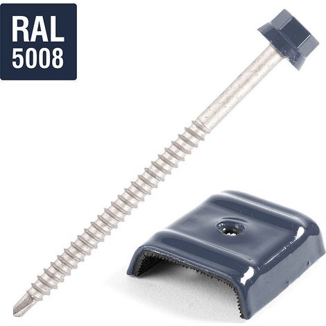 Vis autoperceuse avec cavalier pour toiture 2 pièces Type E1 RAL5008 gris bleu 6.3X100