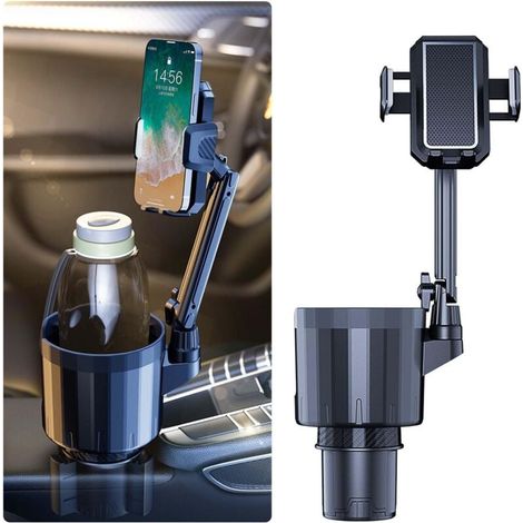 2-in-1-Getränkehalter fürs Auto – Verstellbarer Fuß – 360°-Drehung – Getränkehalter für alle Zwecke – Organizer für den Autoinnenraum (Schwarz) (1/4)