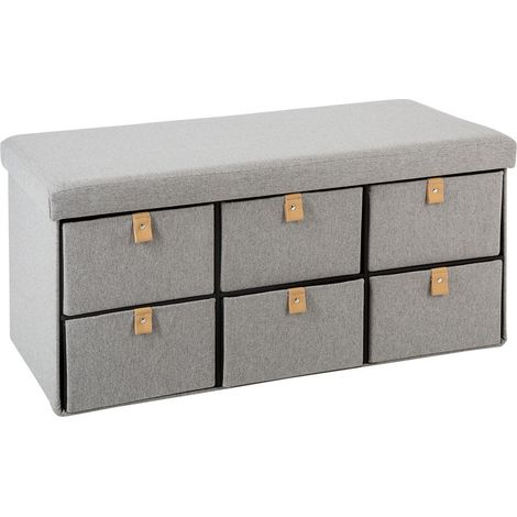 Pouf Pliant doublé gris 6 Tiroirs - L. 76,5 x l. 38 x H. 38 cm -PEGANE- (1/3)