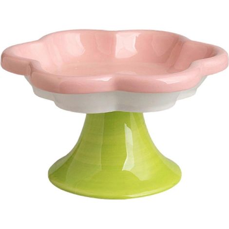 Gamelle surélevée en céramique pour chat, motif floral, rose (1/5)