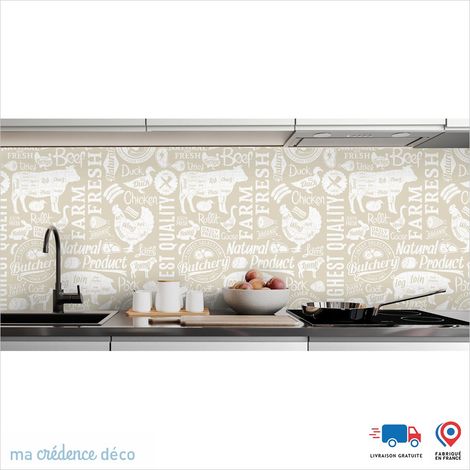 Crédence : Boucherie et graphisme 2 - Couleur Blanc perle - Alu composite - 60 - 120 (1/3)