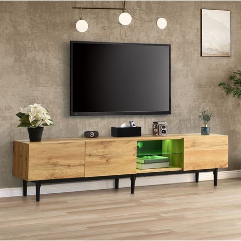 Mueble TV con LED regulable, 175 x 31 x 41 cm, MDF color roble claro HAVRYA (1/5)