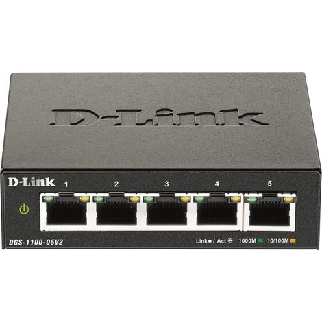 D-Link DGS-1100-05V2, Switch Smart 5-Port Gigabit, RJ-45, Web Management, Layer 2, VLAN, Desktop, Lüfterlos, IGMP Snooping, VoIP VLAN, QoS, Netzwerksicherheit, Lüfterlos, Green (1/4)