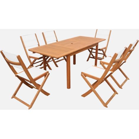 Conjunto mesa de jardín extensible de madera de eucalipto con 6 sillas