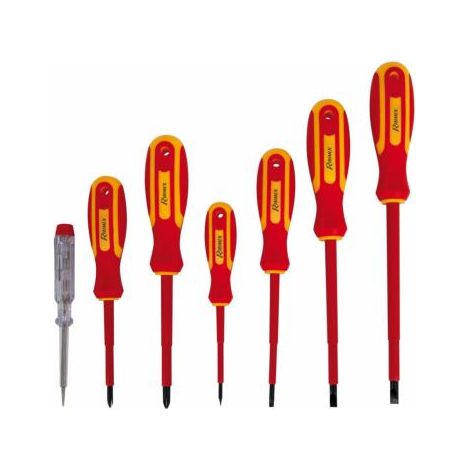 Ribitech – Lot de 7 tournevis électricien – Lames en chrome vanadium – Tête aimantée – Manche bi-matière antidérapant – Utilisation jusqu’à 1000 V (1/4)