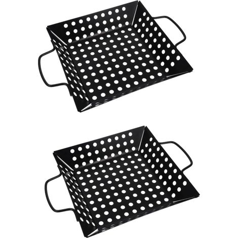 Lot de 2 poêles à griller carrées antiadhésives, paniers à griller pour barbecue, poêles à frire pour poisson, viande, légumes et steaks. Couleurs antiadhésives. (1/5)