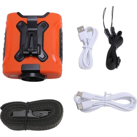 Portable belt fan, 10000 mAh, 5 speeds, LED light and SOS function, orange (1/5)
