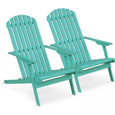 Lot de 2 fauteuils pliant en bois d'eucalyptus turquoise