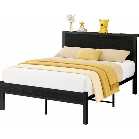Struttura letto 120x200 cm in MDF e metallo nero con testiera contenitore (1/5)