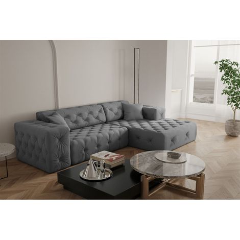 Ecksofa Designersofa CHANTAL in Stoff Opera Velvet Grau Ottomane Rechts (1/5)