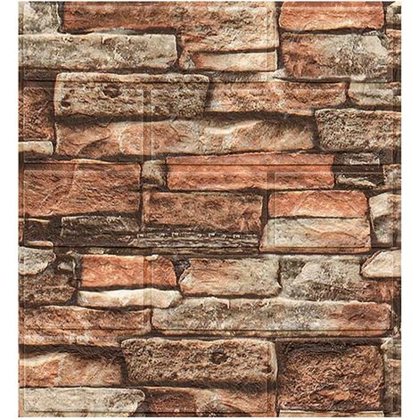 Lot de 20 Panneaux Muraux 3D Style Brique Autocollants - Carreaux Décoratifs en Fausse Pierre pour Crédence (Salle de Bain, Salon, Cuisine), Pose DIY Facile (1/2)