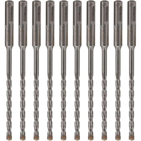 10-teiliges Set aus Hartmetall-Spiralbohrern mit 2 Schneiden für Bohrhammer, geeignet für Ziegel, Stein und Beton.