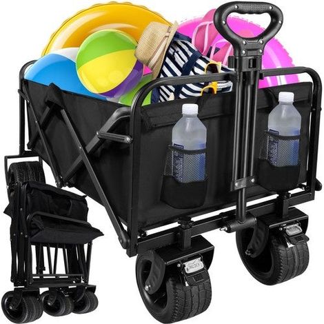 Chariot de camping de plage pliable XL noir 100 kg avec roues verrouillables