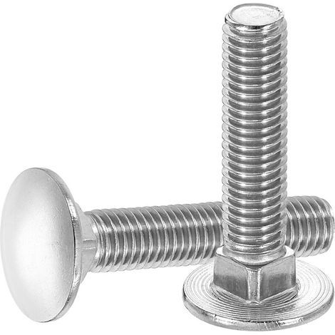 (304) Boulons à tête ronde et collet carré en acier inoxydable pour la fixation de raccords (paquet de 10, M10 x 50 mm, argent) (1/5)