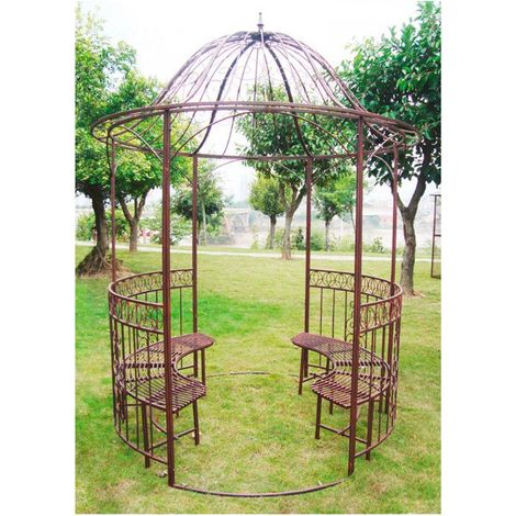 Arche - Pavillon de jardin en métal Ø 2 m SUN - Kiosque avec bancs