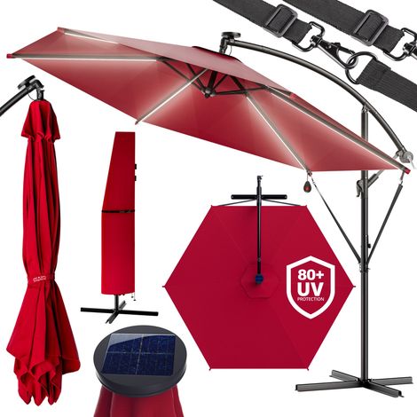 KINGSLEEVE® Ombrellone da Giardino Ø 350cm con LED a Energia Solare Parasole Inclinabile Idrorepellente Rosso (1/9)