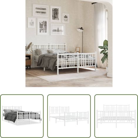 vidaXL Lit métallique - Cadre de lit métal sans matelas et pied de lit blanc 137x190 cm (1/5)