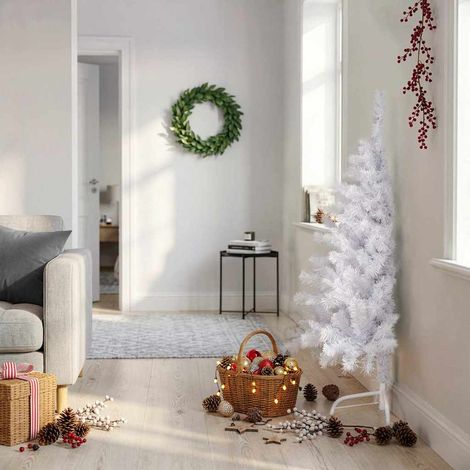 vidaXL Medio árbol de Navidad artificial con soporte PVC blanco 120 cm (1/5)