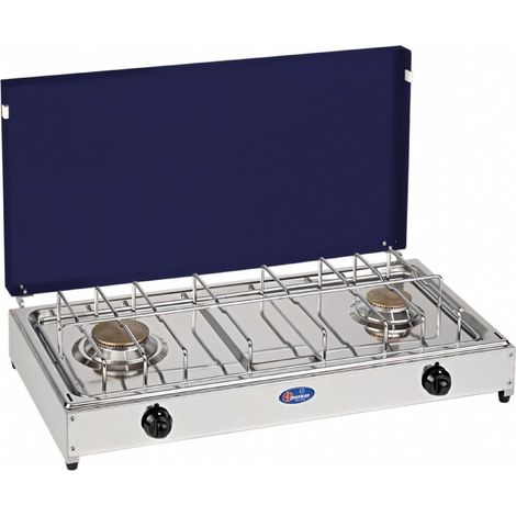 Fornello a gas gpl / metano a 2 fuochi Pianale in acciaio inox cfparker mod. 5522GB Colore: Grigio Blu Metano (1/2)