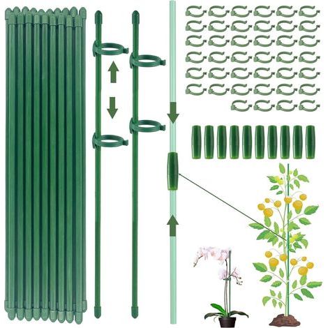 Juego de 20 soportes para plantas trepadoras con 40 clips y 10 extensiones de fibra de vidrio para tomates y flores de interior, color verde. (1/5)