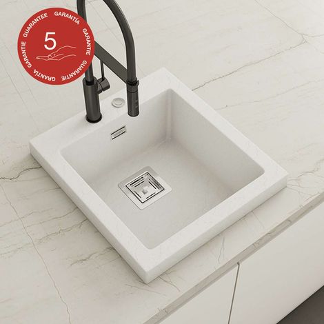 Evier à encastrer POALGI, KOBUS 811, Granit, Blanc Snow, 47 cm, 1 bac (1/4)