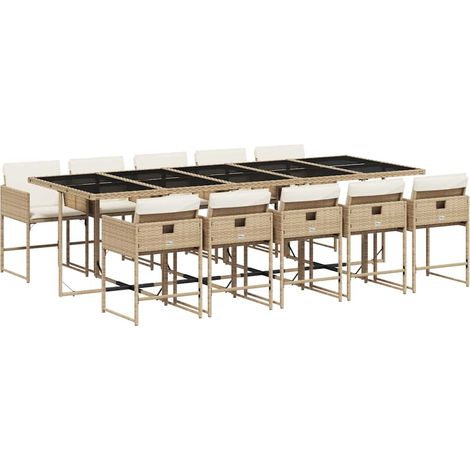 Maison Exclusive - 11-tlg. Garten-Essgruppe mit Kissen Beige Poly