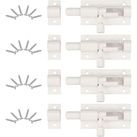 4 Pièces Verrou de Porte, Verrou Porte Interieure avec 24 Vis , Loquet Porte Coulissante, Loquet de Porte, Verrou Targette, Loquet Coulissant, pour Portail De Jardin, Cabanon, Wc (Blanc) (1/4)