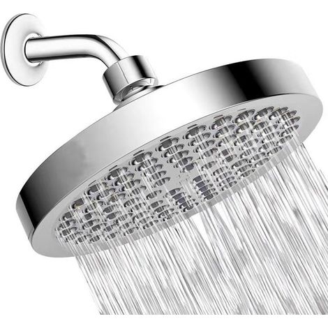 Pomme de Douche de 15cm - Pommeau de Douche Rond à Haute Pression en Acier Inoxydable 304 pour une Douche Confortable à Basse Pression d"Eau - Installée au Mur ou Plafond (Chrome) (1/5)