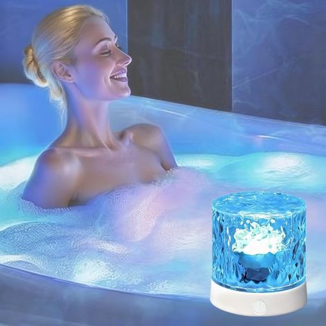 Wiederaufladbare Duschleuchte – Wellenprojektionsleuchte, kabellose LED-Badezimmerleuchte, 3D-Wasserwellenleuchte, batteriebetriebene Entspannungs- und Spa-Leuchte