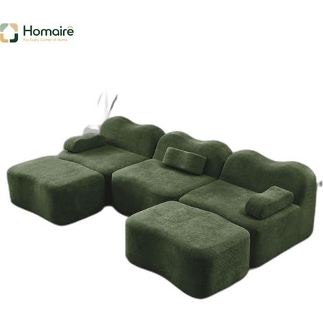 Canapé modulable en velours vert avec accoudoirs 288 x 167 x 70 cm HOMAIRE (1/5)