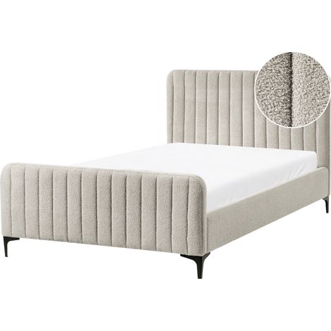 Cama con somier de bouclé con cabecero acolchado patas de metal beige 120 x 200 cm Lunan (1/5)