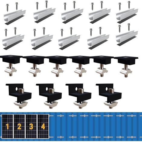 Supports Pour Panneaux Solaires - 12 4 x 0 3 Cm - En Acier Inoxydable - Pour Toiture Trapézoïdale Et Toit Plat - Kit Complet Avec Fixations