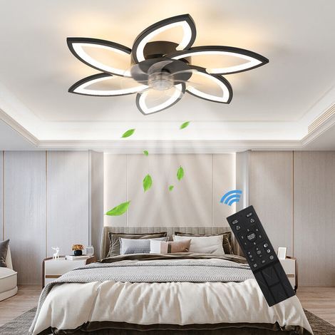 Ventilateur de plafond LED silencieux avec télécommande – 6 vitesses – Luminosité réglable 10-100% – Température de couleur 3000K-6000K – Noir (1/5)