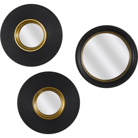 The Home Deco Factory – Lot de 3 miroirs convexes ronds 25,5 cm – Métal et verre – Épaisseur 2,5 cm – Accessoire déco chic pour intérieur (1/4)