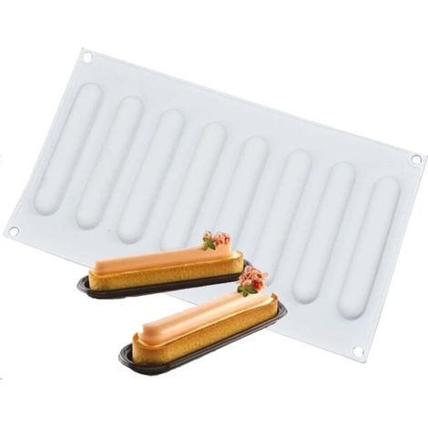 Moule en silicone semi-tridimensionnel ovale pour gâteau mousse allongé, coussin, chou au chocolat, dessert français (1/5)