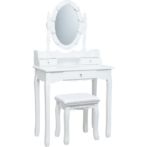 Toeletta con specchio girevole e 11 lampadine LED 75 x 40 x 143,5 cm ampio spazio di archiviazione stile elegante in MDF bianco 200011510