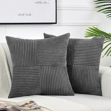 Taies d'oreiller bohèmes 60 x 60 cm gris foncé à motif croix - Lot de 2 - Décoration en velours côtelé - Taie d'oreiller douce et moelleuse - Style moderne pour canapé, chambre, fauteuil ou lit - Hous (1/5)