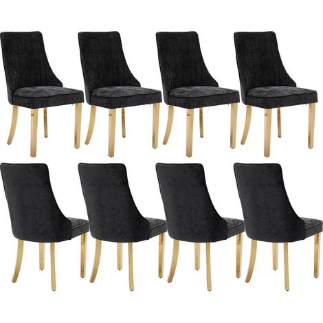 Esszimmerstühle 8er Set, Polsterstühle Stoff mit Channel-Steppung, goldene Edelstahlbeine, Schwarz (1/5)