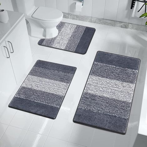Enyhom Set of 3 Non-Slip Bath Mat, Absorbent Bath Mat, Microfibre and Soft, Machine Washable Shower Mat Set, Extra Thick Contour Toilet Mat for Toilet, Bathtub (1/5)