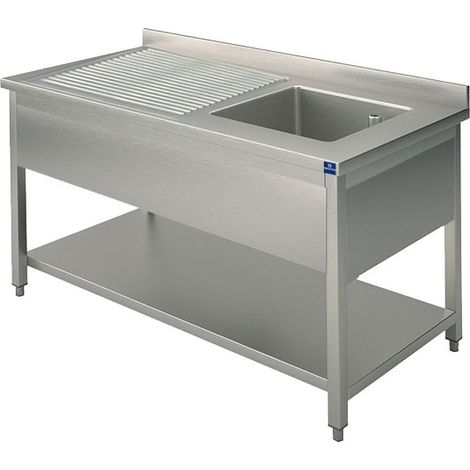 Plonge, 1 Bac, Égouttoir à Gauche, Sur Piètement, Avec Étagère Inférieure, 1200X600 mm - Mastro
