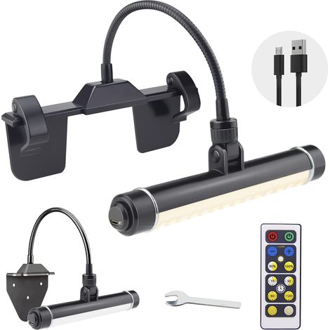 Lampe d'affichage Murale à Télécommande, Eclairage d'un tableau LED sans fil, tête rotative avec 3 modes d’éclairage, rechargeable avec minuterie pour cadre de peinture, noir (1/5)