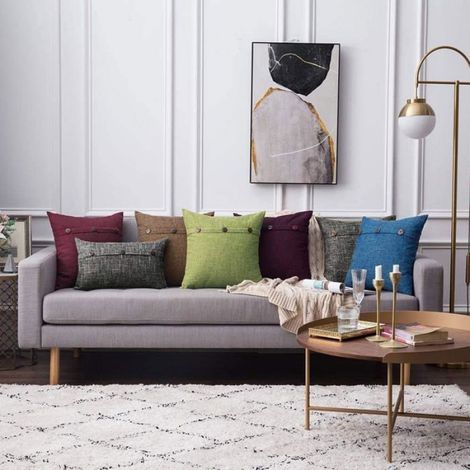 Lot de 2 housses de coussin en imitation lin, taies d'oreiller carrées en forme de croix, pour canapé, chaise, chambre à coucher (1/5)