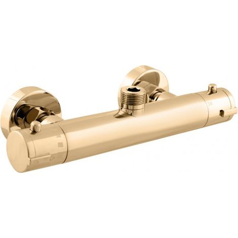 Mitigeur douche mural thermostatique en laiton doré - sortie haut (1/2)