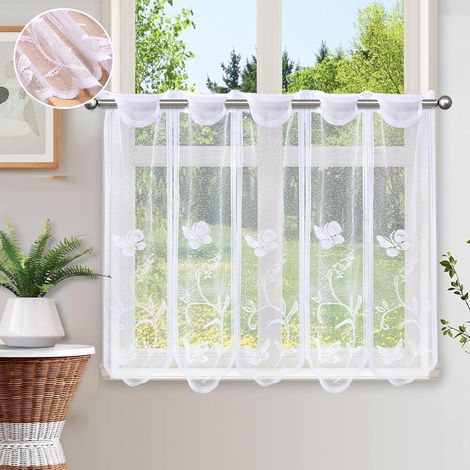Rideaux de cuisine semi-transparents 60 x 74 cm avec œillets pour petites fenêtres, tringle à rideau non incluse,chambre, cuisine, bistrot