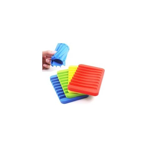 Juego de 4 jaboneras de silicona con escurridor integrado, ideales para el baño, la cocina, la ducha y el lavabo. - Crezuo